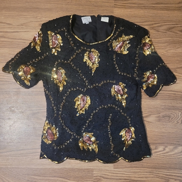 Vintage Silk Sequined Blouse - Picture 4 of 9